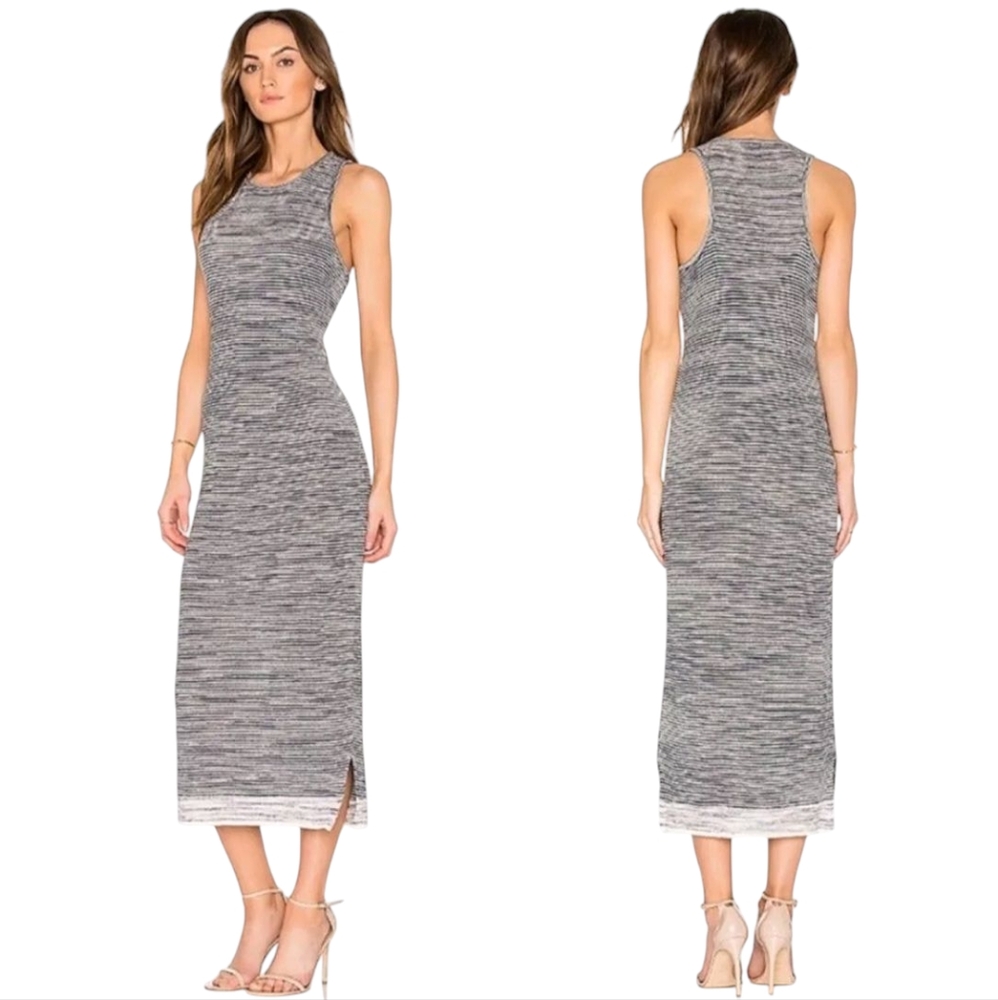 THEORY Intrella Space Dye Striped‎ Linen Blend Racerback Sleeveless Maxi Dress M